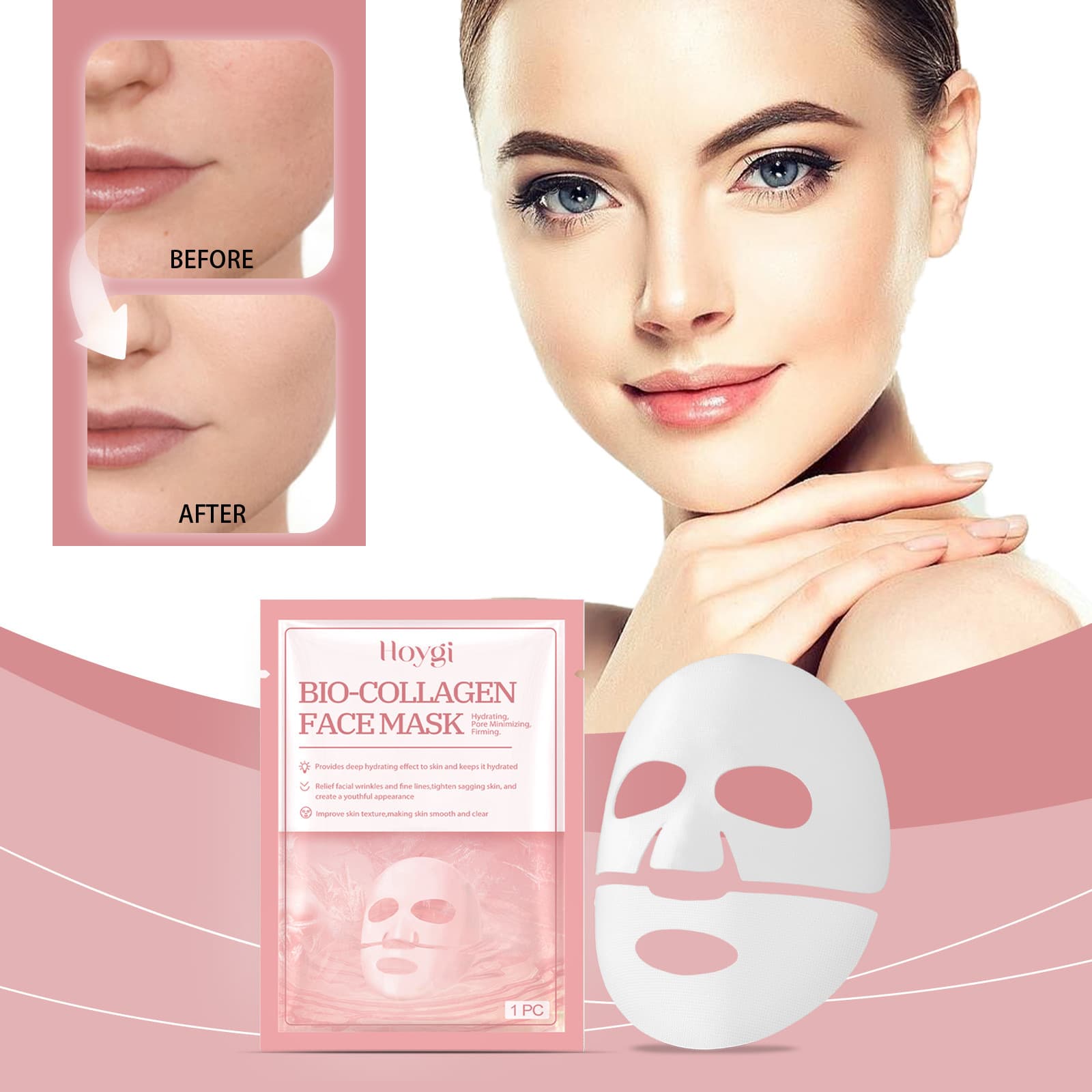 HOYGI Collagen Firming Mask - Hydrating, Firming, Smoothing, Fine Line & Wrinkle Reduction Moisturizing Facial Mask