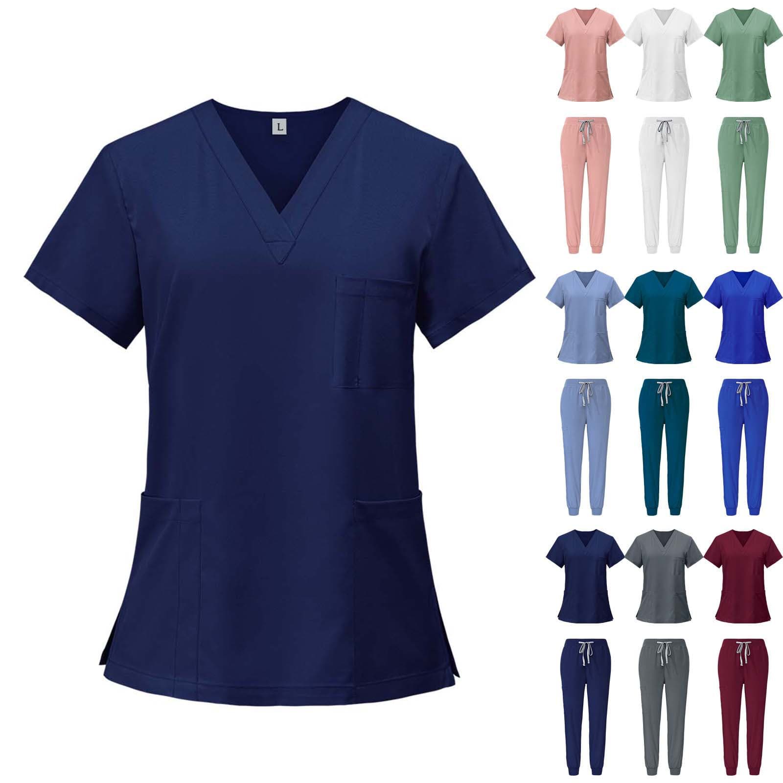 Cross-border Amazon Stretch Scrub Top V-Neck Surgical Gown Nurse Uniform Workwear Top Operating Room Custom Processing