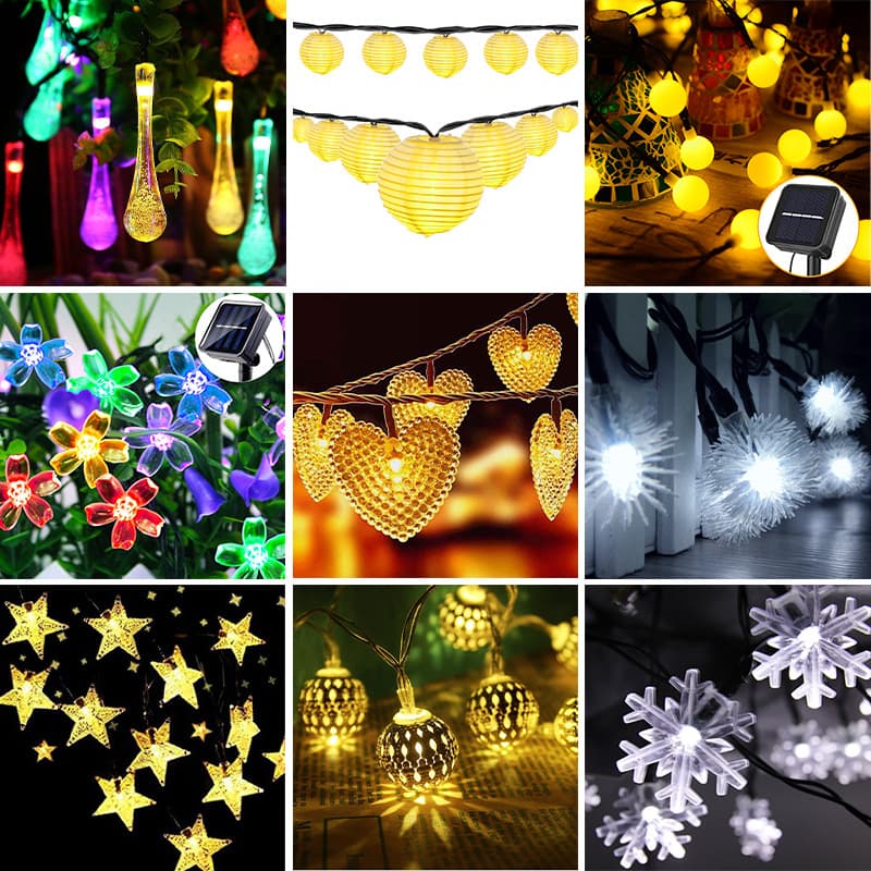 Cross-border solar string lights courtyard garden led decorative string lights Christmas holiday party lights LED string lights outdoor