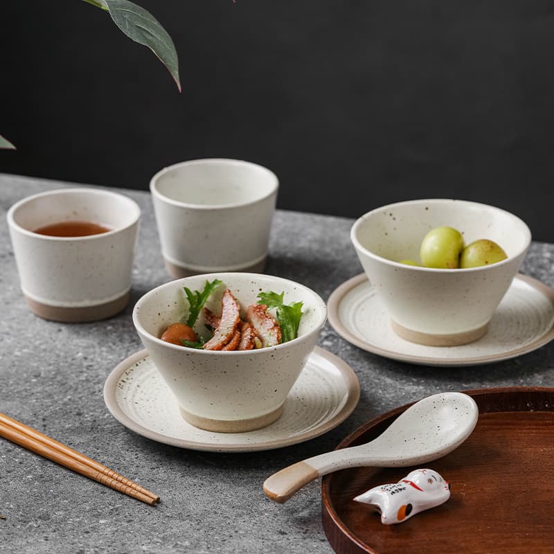 Mooney Japanese-style glaze dot splash-ink rice bowl ceramic household porridge bowl with old feel bamboo hat oatmeal salad small bowl breakfast bowl