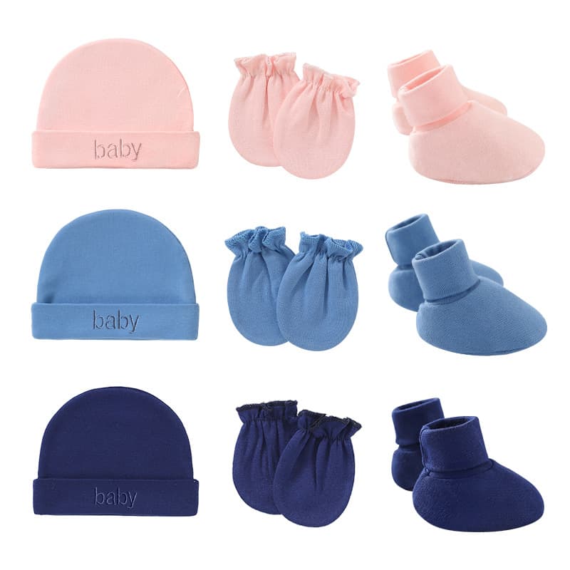 Factory direct supply of baby single-layer foreign trade European and American newborn fetal caps anti-scratch gloves and foot covers baby hat hand and foot covers