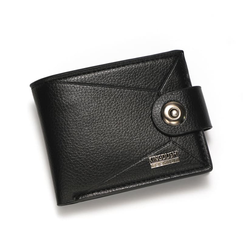 Men's Short Wallet Horizontal Magnetic Buckle ID Card Holder Multi-functional Business Tri-fold Leather Case Soft Leather Clip Coin Purse