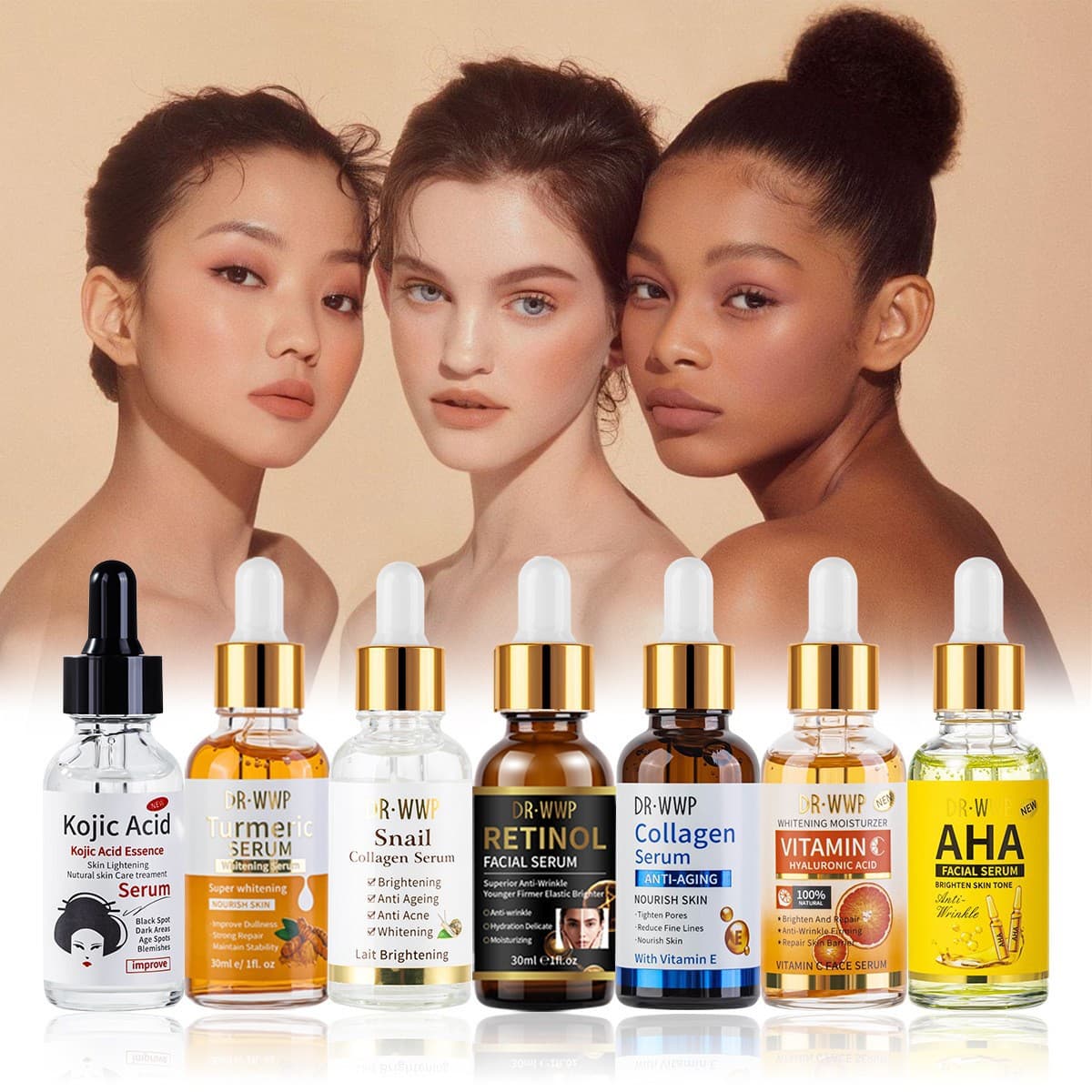 All-English Cross-Border AHA Serum Facial Essence Moisturizing Nourishing Brightening Turmeric Extract 30ml