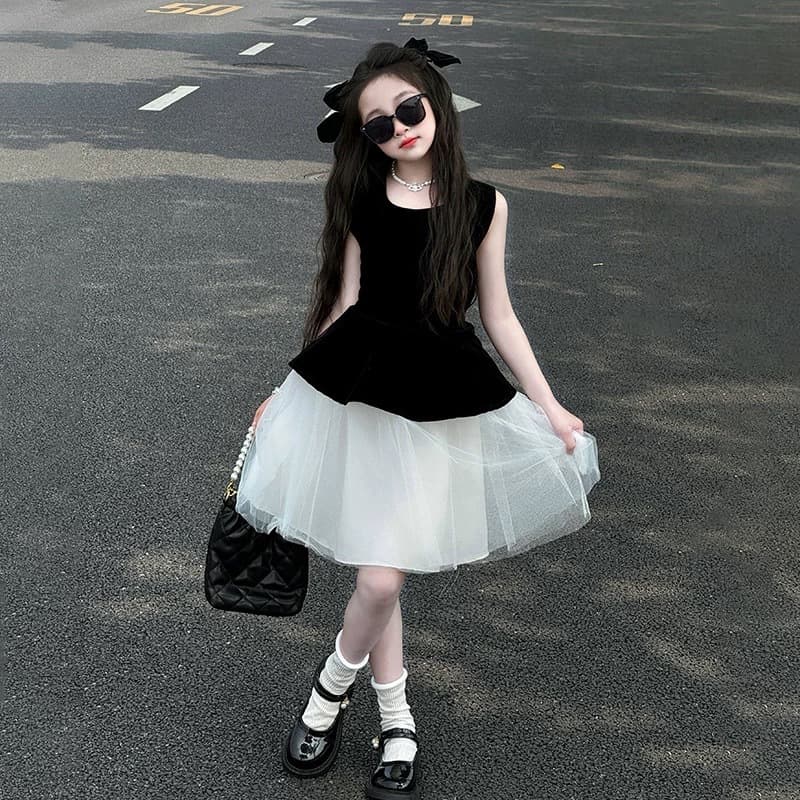 Ready-To-Ship Girls' Dresses, Niche High-End 2026 New Style, Stylish and Sophisticated Black Mesh Dress