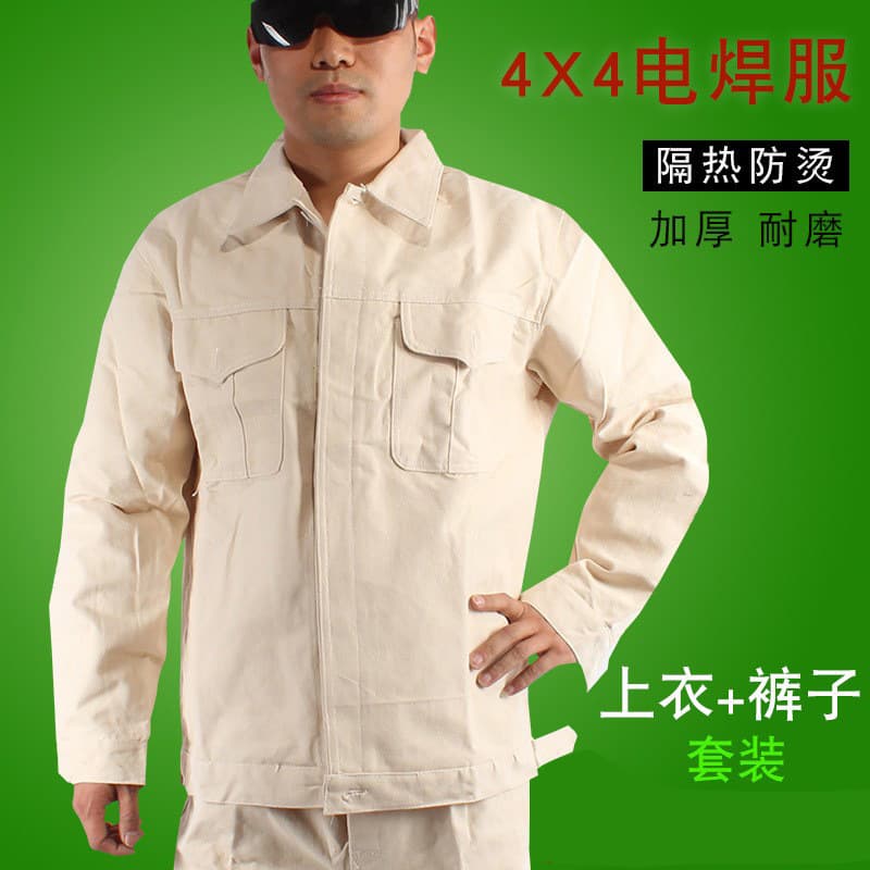 Thickened canvas workwear wear-resistant welding suit white loose heat insulation welder clothing anti-scald anti-spark protective clothing