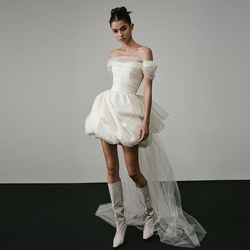 Strapless Light Wedding Dress White Short Simple French Satin Light Wedding Dress Petite Engagement Registry Certificate Gown