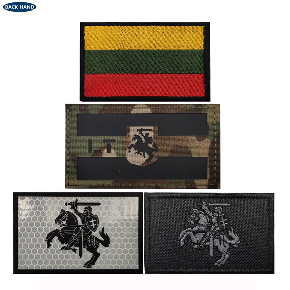Overseas customers have a stock of reflective Velcro patches and embroidered patches featuring the flags of the Baltic states, Lithuania, and other countries.