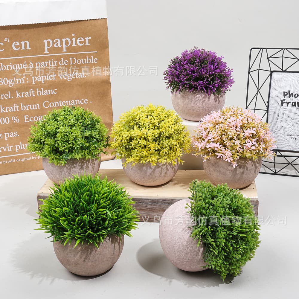Spot green plant bonsai cross-border indoor decoration desktop ornaments semi-circular paper pulp pots artificial plant small potted plants manufacturer