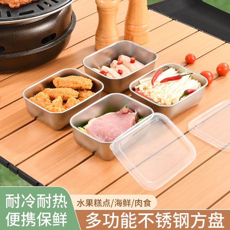 Stainless steel storage containers with lids, sealable compartment boxes, commercial spice containers, square bento boxes for home use