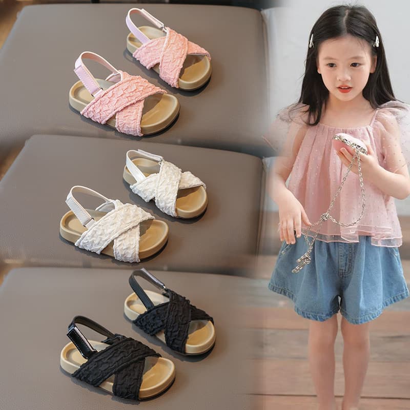 Cross-Strap Sandals for Girls 2026 New Style Fashionable Versatile Cute Flat Beach Sandals for Little Girls