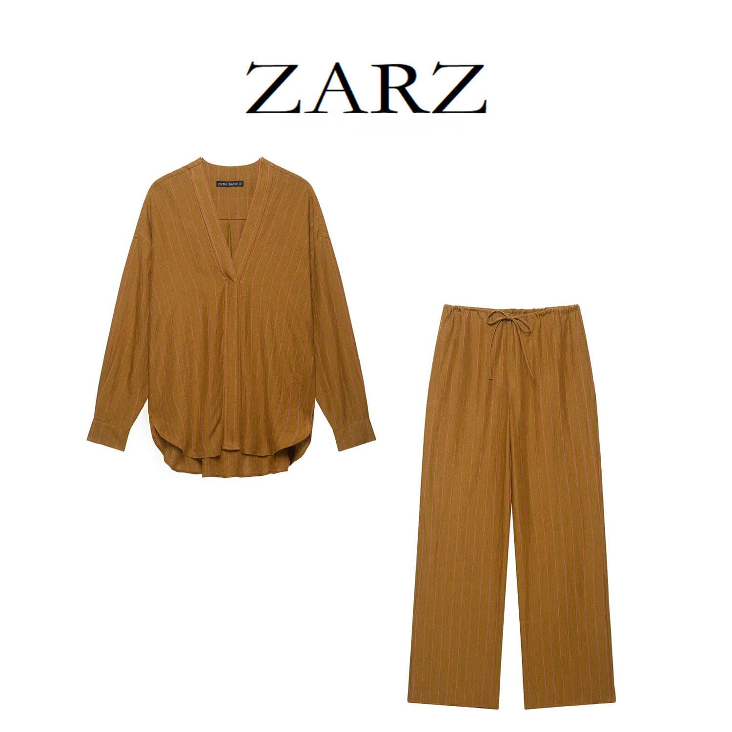 ZARZ homemade European and American style new women's clothing Western style pure linen striped shirt pure linen striped pants