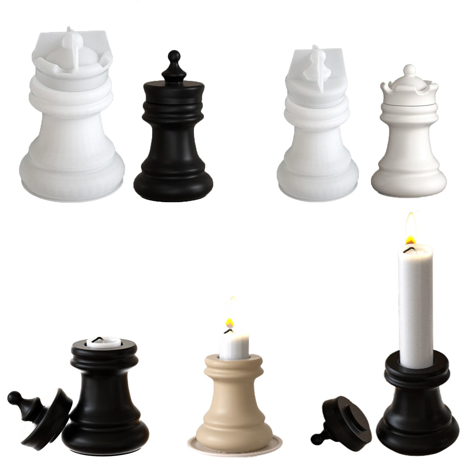 Creative Chess Storage Box Resin Silicone Mold, Epoxy DIY Chess Piece Candle Holder, Gypsum Ornament