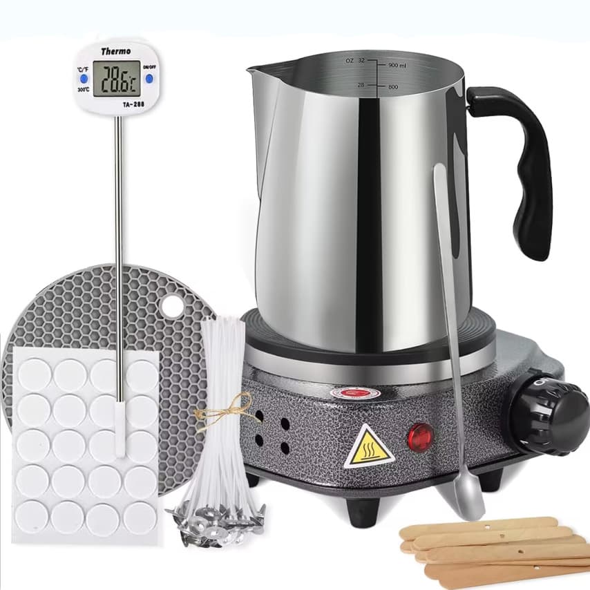 Candle Making Kit with Hot Plate Melting Pot Includes Candle Pot, Electric Stove, Thermometer, Heat-Resistant Silicone Pad