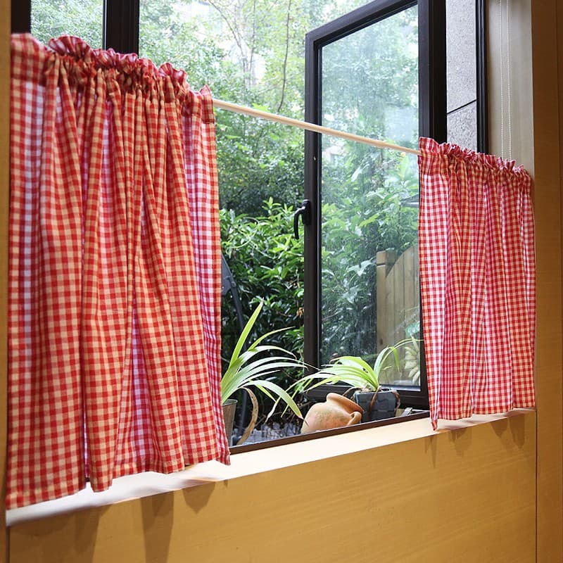 Xiaohongge Country Half Curtain Coffee Curtain Korean Japanese Style Half Curtain Kitchen Curtain No Drill Curtain