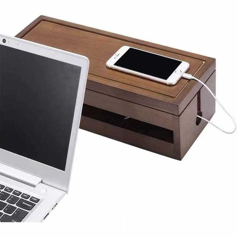 The modern and simple paulownia wood cord strip storage box can prevent children from touching the power cord box.