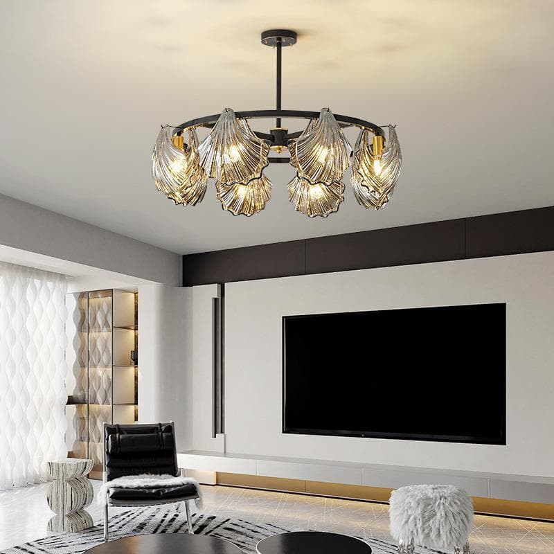 Zhongshan Factory Showroom All-Copper Modern Light Luxury High-Grade Gray Chandelier Amber Art Glass Pendant Light Living Room Dining Room
