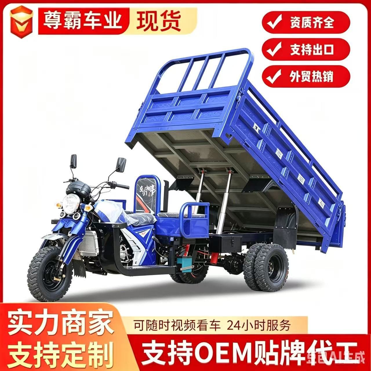 Cross-Border African Fuel-Powered Cargo Tricycle with Water-Cooled Gasoline Engine, Self-Unloading, Water-Cooled Central Axle, Heavy-Duty Load Carrier