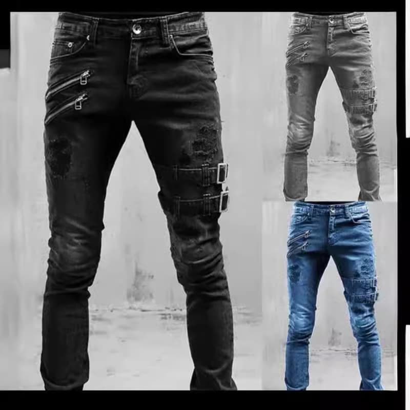 In Stock 2022 European and American Cross-Border New Jeans Men's Side Flap Pocket Pants Small Feet Tight Jeans Nk350