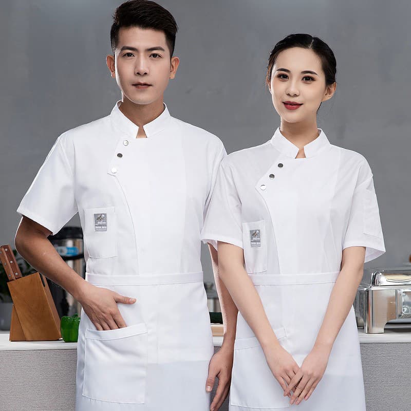 Men's Short Sleeve Chef Work Uniform Thin Breathable Summer Restaurant Kitchen Cooking Jacket Moisture Wicking Cotton Polyester