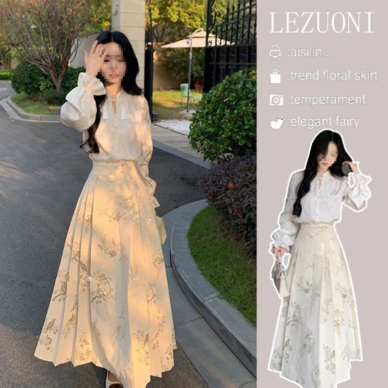 New Chinese Style National Style Horse-Face Skirt Women's Set Spring Year New Ming Dynasty Hanfu Daily Commute Wear