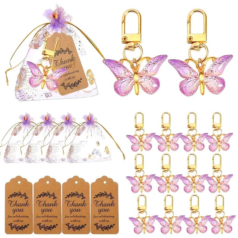 Cross-border hot-selling Butterfly key chain party keychain gift bag purple butterfly gift set