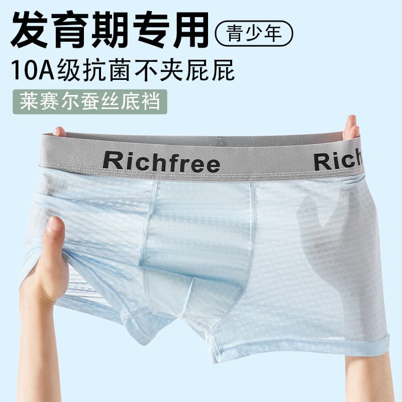 [4-Pack] Ice Silk Teen Boys' Boxer Briefs, Mulberry Silk 10A Antibacterial, Breathable Men's Underpants
