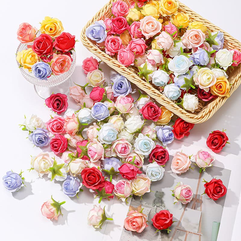 Cross-border Small Rose Head Fake Flowers DIY Buds Wedding Decoration Artificial Flower Materials Photography Props