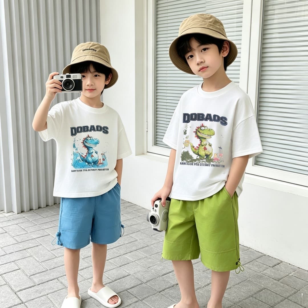 Kids Short Sleeve Set Summer New Boys Summer Korean Style Handsome Comfortable Casual New Summer Children's Wear