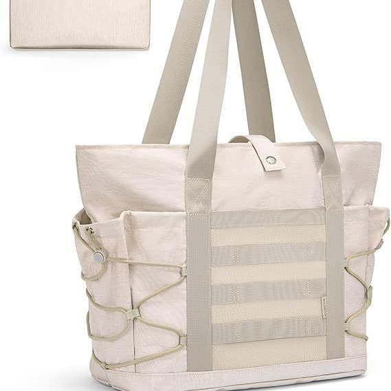 Women's Travel Handbag, Foldable Gym Bag, Beach Bag, Sports Bag, Waterproof Shopping Bag with Zipper Cover