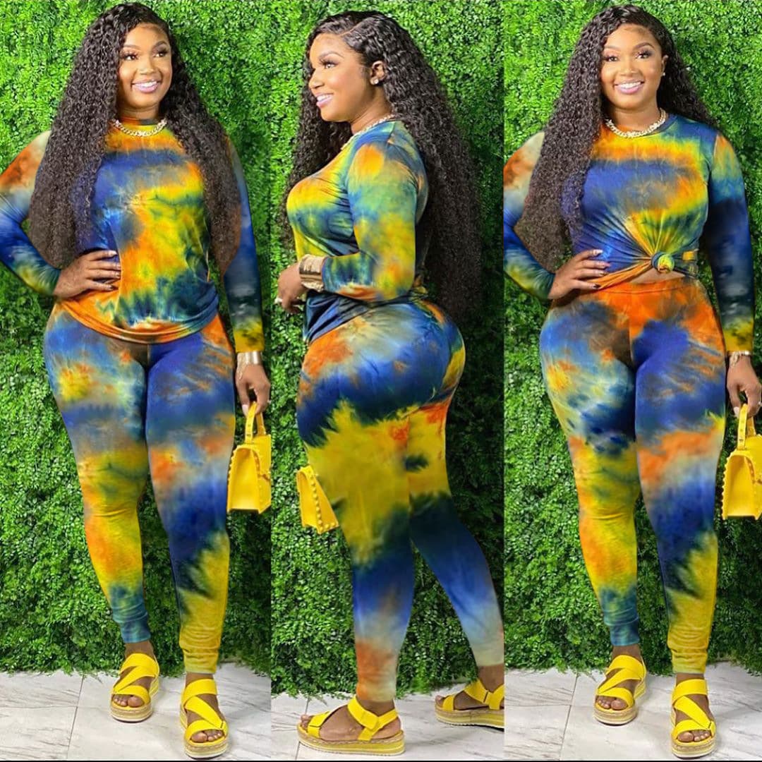 V2022 Hot Selling Slim Fit Printed Round Neck Two-Piece Set with Long Pants and Long Sleeves Nightclub Wear for Europe and America