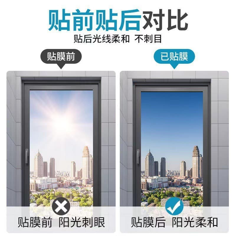 Heat Insulation Window Film, Sun Protection, Blackout, One-Way Privacy Static Glass Sticker