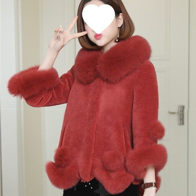 New Faux Fur Winter Granular Shearling Coat Women's Fox Fur Collar Fashion Short Korean Style Jacket Lamb Wool