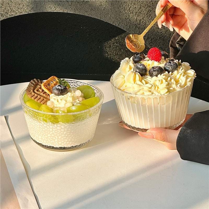ins vertical pattern dessert glass bowl ice cream bowl internet celebrity tableware sugar water bowl fruit yogurt bowl bird's nest breakfast bowl