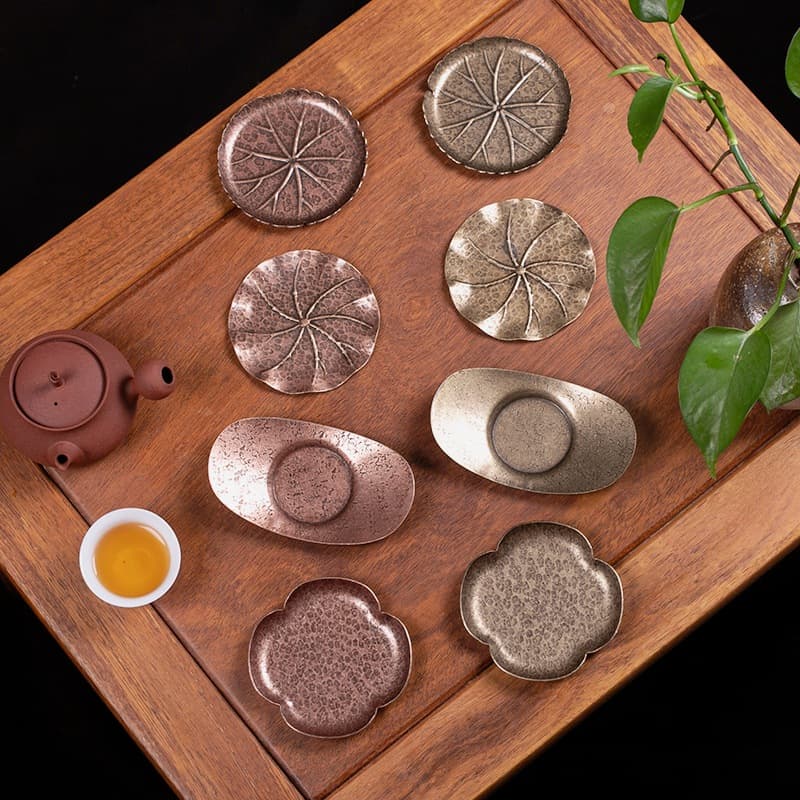 Tea cup coasters, copper tea saucers, Chinese-style metal coasters, handmade pure copper tea tray accessories for tea ceremony sets