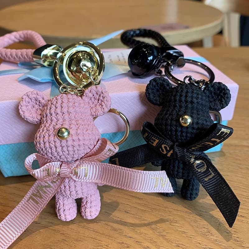 Woolen Bear Keychain Three-dimensional Doll Backpack Pendant Female Cartoon Bear Car Keychain Pendant Gift Ornament