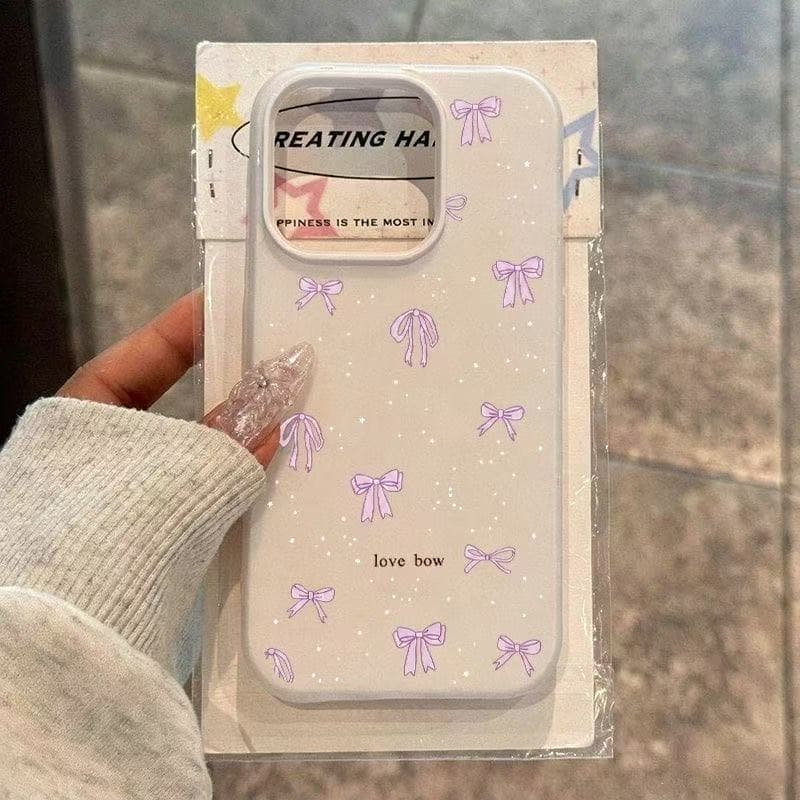 Full-Screen Polka Dot Purple Bow Phone Case for Apple 17 Pro Max, Skin-Feel Hard 2-in-1, 16P 15 Korean Style 14