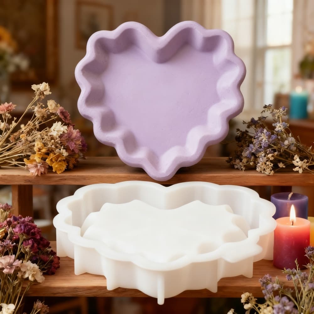 S2553 Heart Tray Decorative Cement Plaster Mold DIY Silicone Mold
