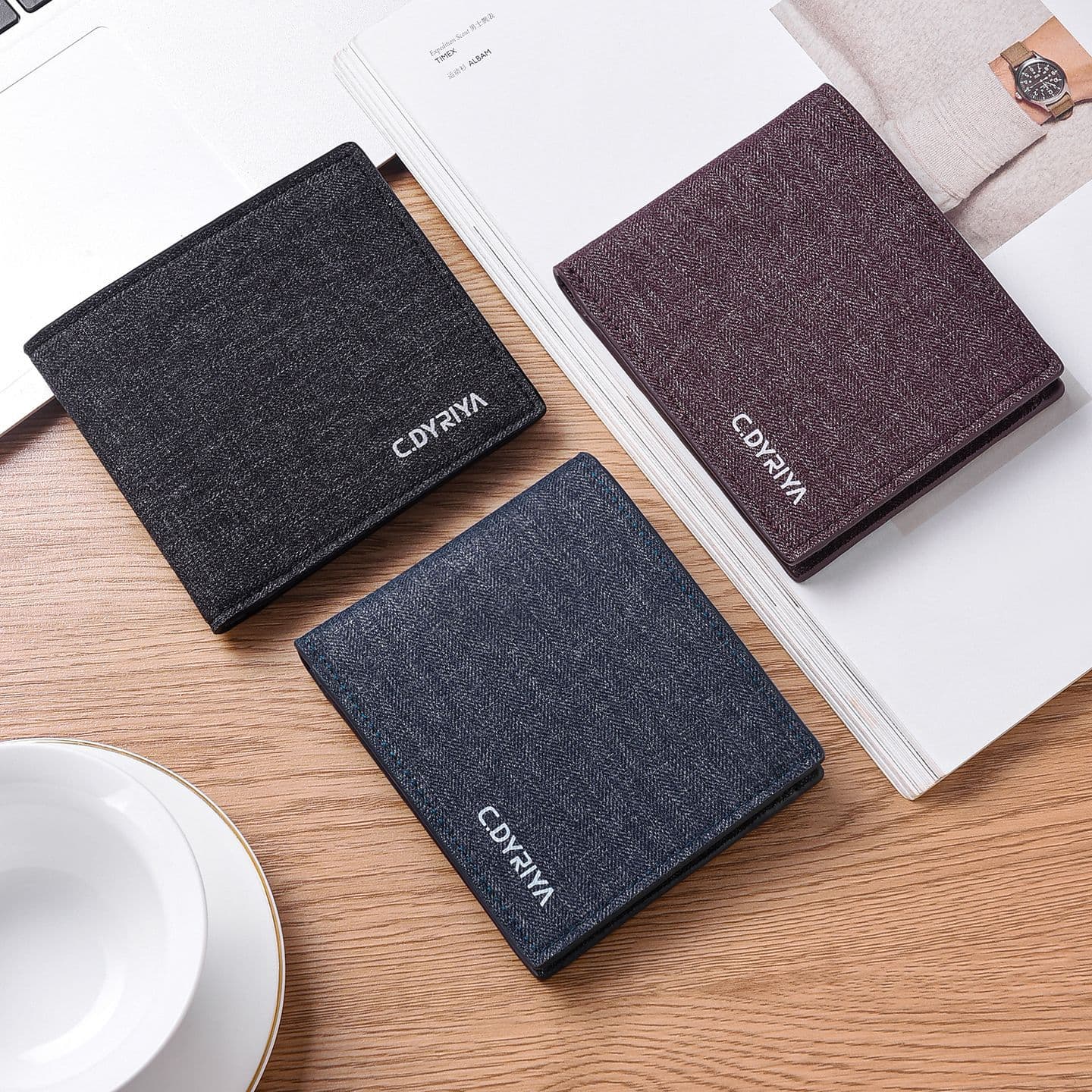 Men's Slim Minimalist Multi-Functional Canvas Wallet, Youthful Card Holder, Trendy Leather Wallet for Students