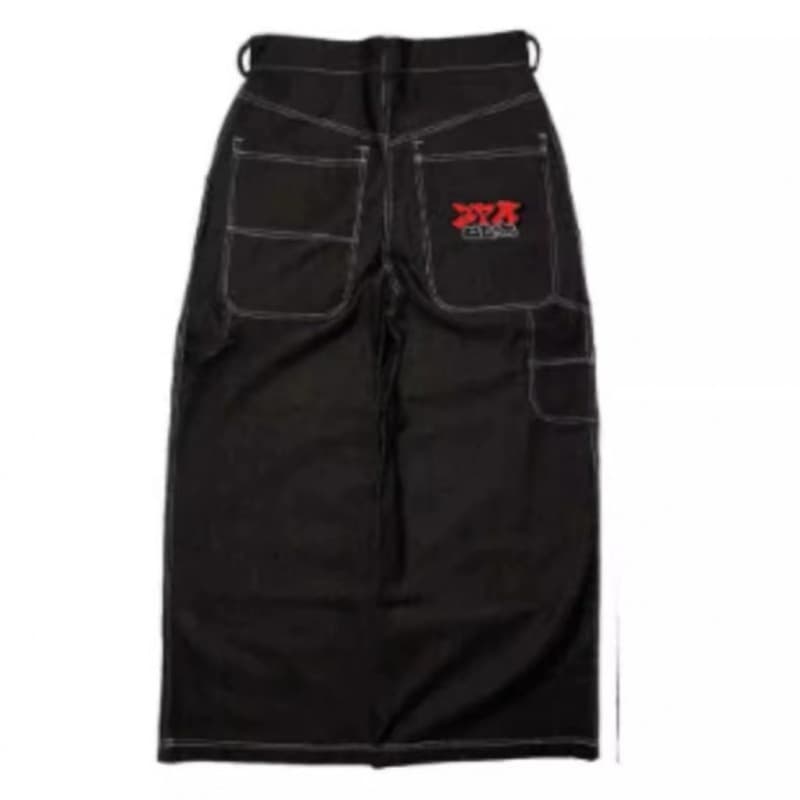 Classic Retro Y2K Loose Lettering Jeans Men's Wide Leg Casual Punk Style High Street Fashion Blue Denim Trousers