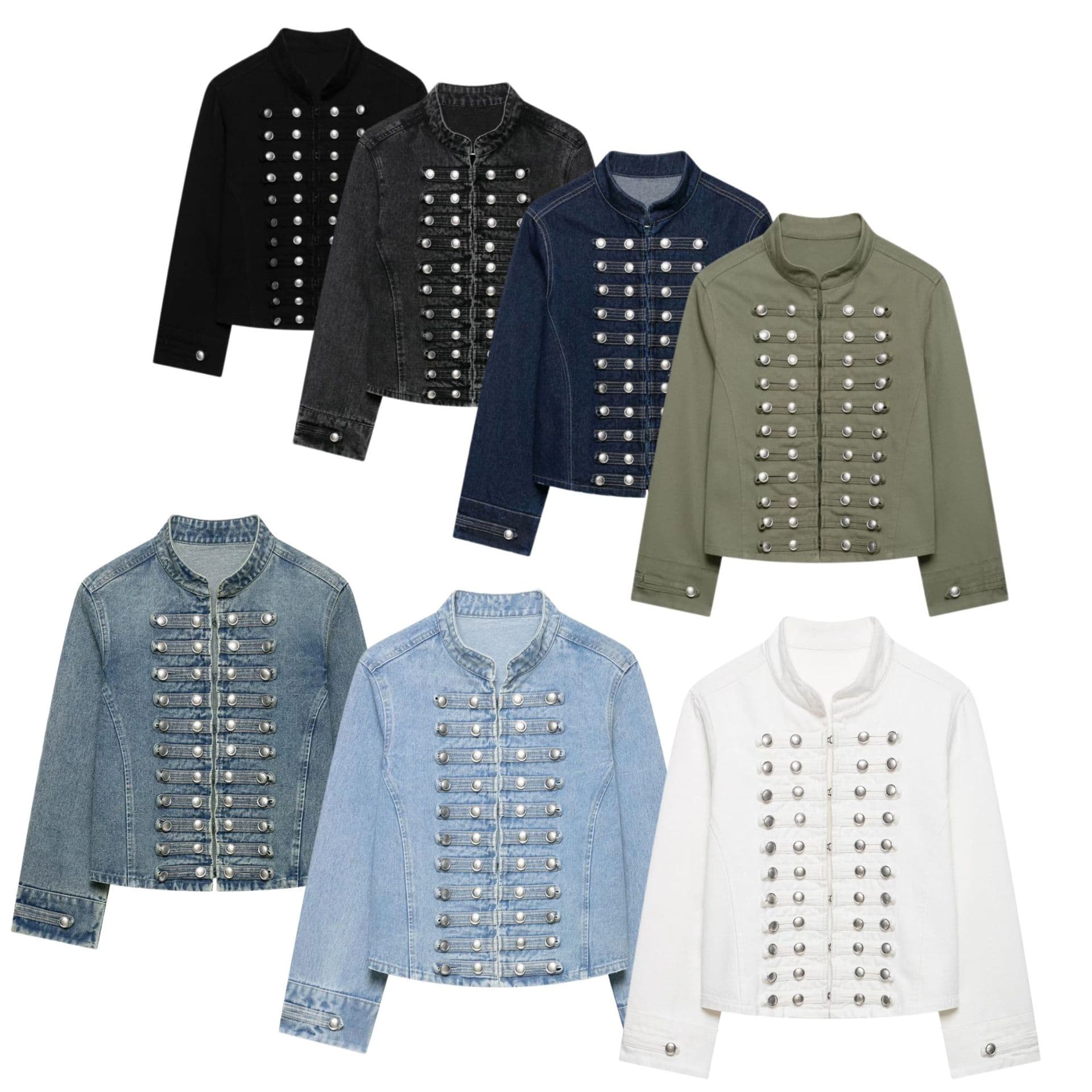 PB&ZA Women's European & American Style Napoleon Button Embroidered Patch Slim Fit Denim Jacket Top 0695074