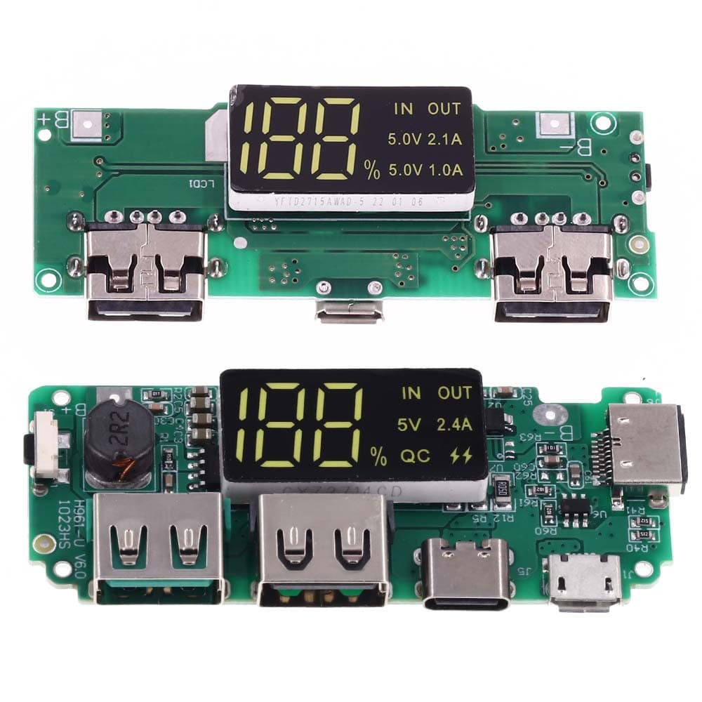 18650 Lithium Battery Digital Display Charging Module, 5V 2.4A 2A 1A, Dual USB Output, with Display Boost Module
