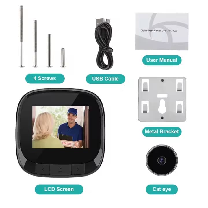 Dd3s Hidden Smart Cat Eye Visible Doorbell Camera 2.4 Inch Built-in Lithium Battery