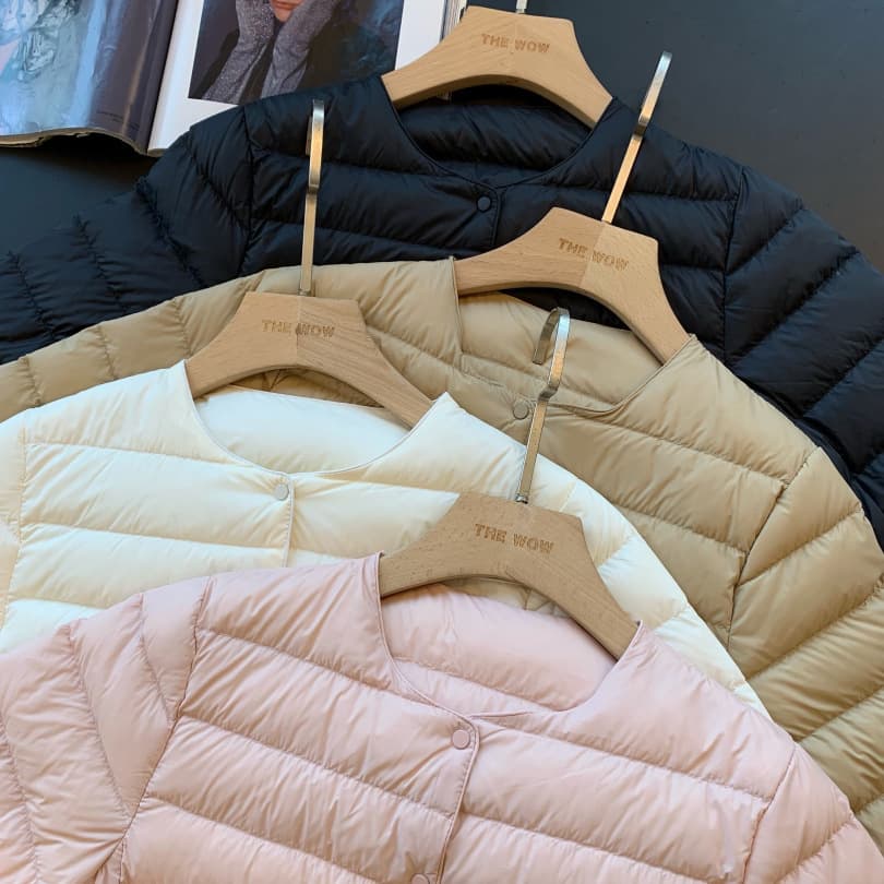 Layered inner wear and outer wear 95% white goose down round neck lightweight down jacket inner liner women's short coat autumn F091903