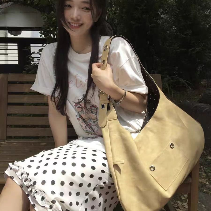 Korean Niche Brand Leterie Seohyun Same Style Vintage Double-Sided Large Capacity Shoulder Bag Tote Bag for Women