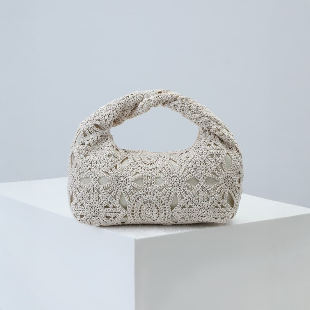 Cross-border Lace Hollow Resort Style Underarm Bag Hollow Pattern Shoulder Bag Macaron Color Handmade Crochet Cotton Yarn Bag