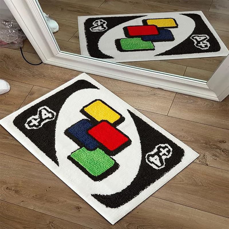 Cross-border Temu Card Pattern Faux Cashmere Bedroom Bedside Rug, Living Room Entrance Bathroom Water-Absorbent Non-Slip Floor Mat, Ready Stock for Drop Shipping