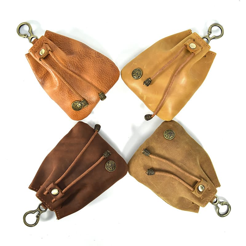 Crazy Horse Leather Coin Purse Women's Vintage Handmade Vegetable Tanned Leather Shredded Silver Bag Men's Genuine Leather Simple Mini Coin Bag