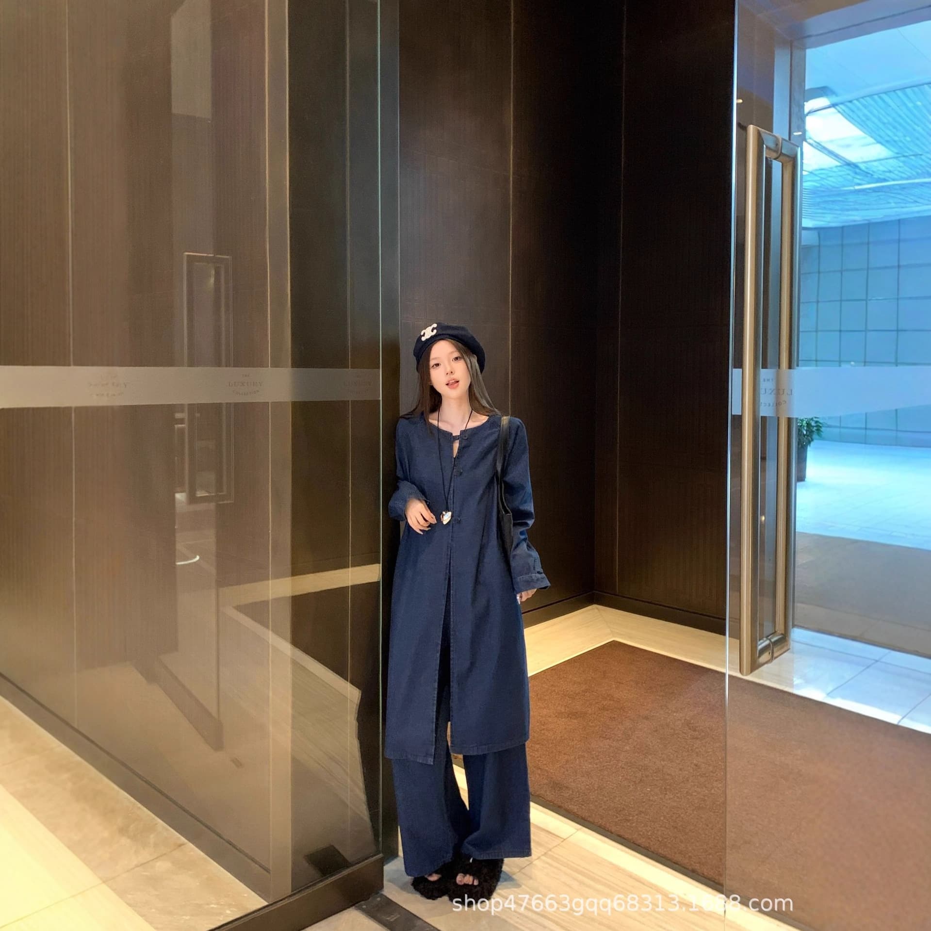 Fashionable Denim Suit for Women Autumn 2025 New Chinese-Style Mid-Length Jacket Wide-Leg Pants Two-Piece Set
