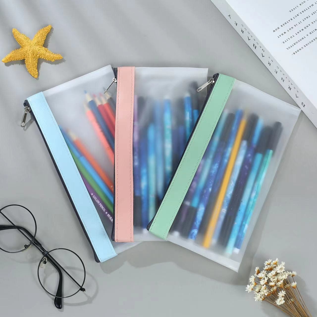 Frosted TPU Pencil Case Stationery Storage Bag Student Examination Pencil Case Simple Korean Style Large Capacity Transparent Zipper Pencil Case