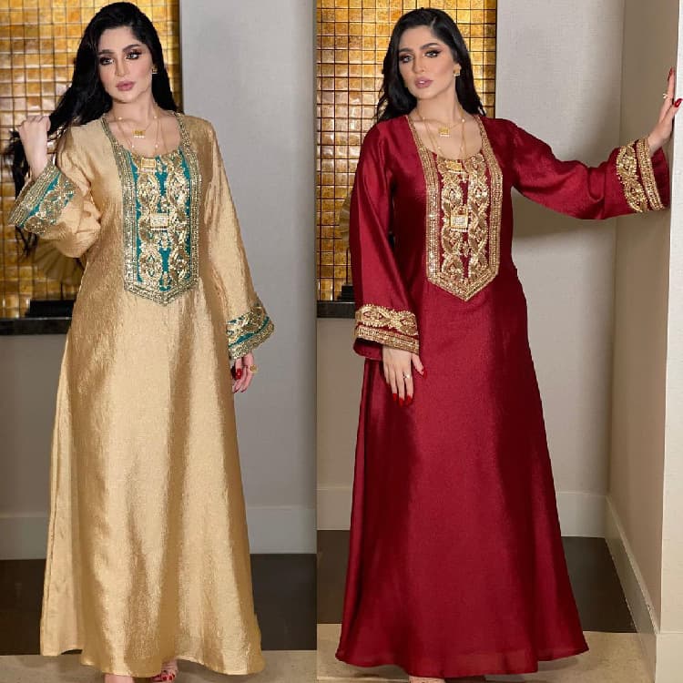 E-Commerce Independent Site Gold Sequin Gown Robe Women's Jalabiya Elegant Dress